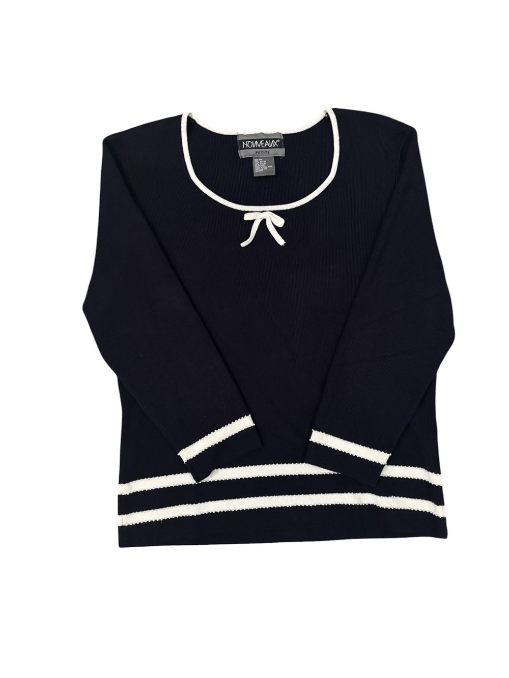 Vintage Nouveaux Petite Navy Sweater Top with White Trim